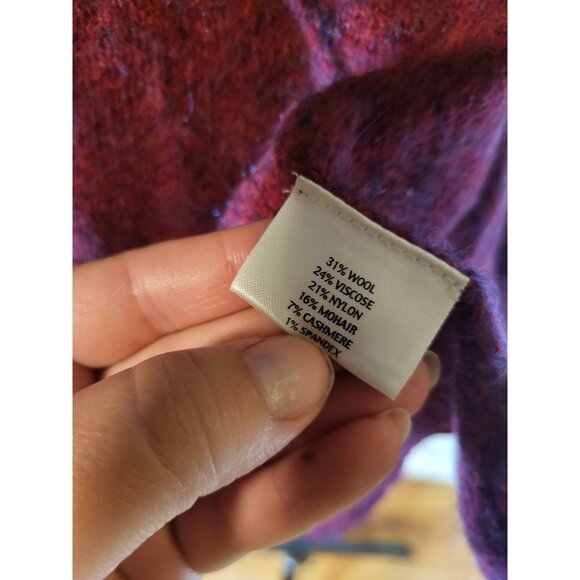 Eileen Fisher open sweater Women Medium Wool Mohair Cashmere Burgandy - Picture 6 of 7